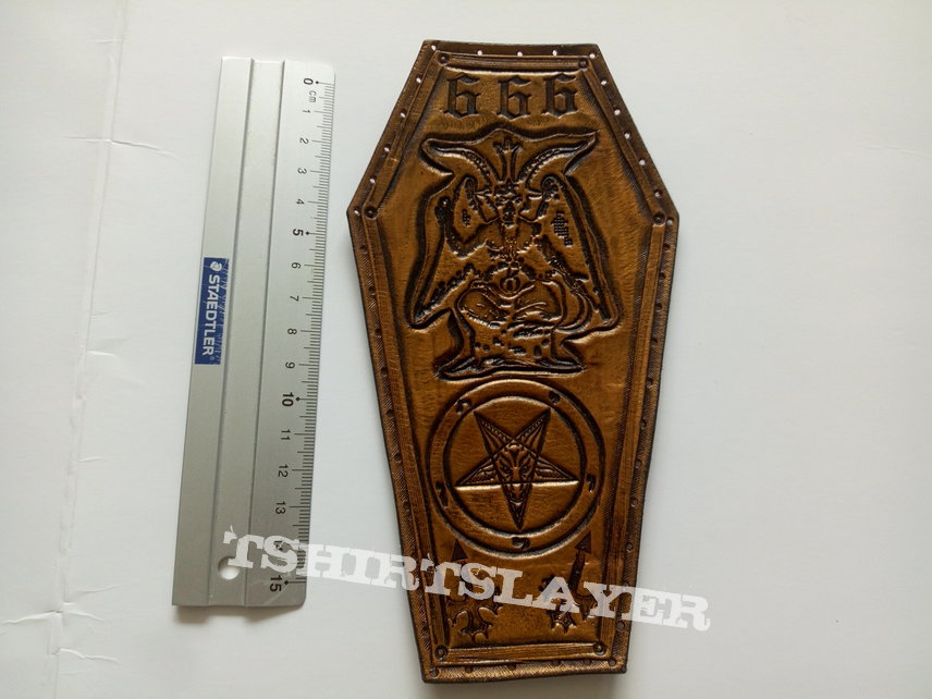 Baphomet  big genuine leather coffin 10 x 18.5  patch b267