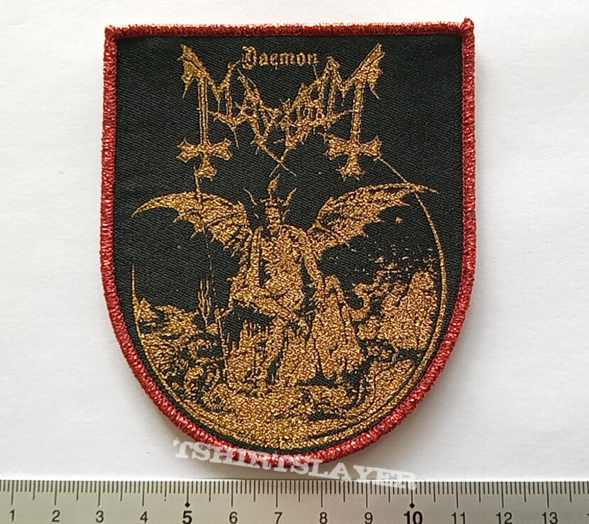 Mayhem Daemon  shield patch m167 dark red glitter print border