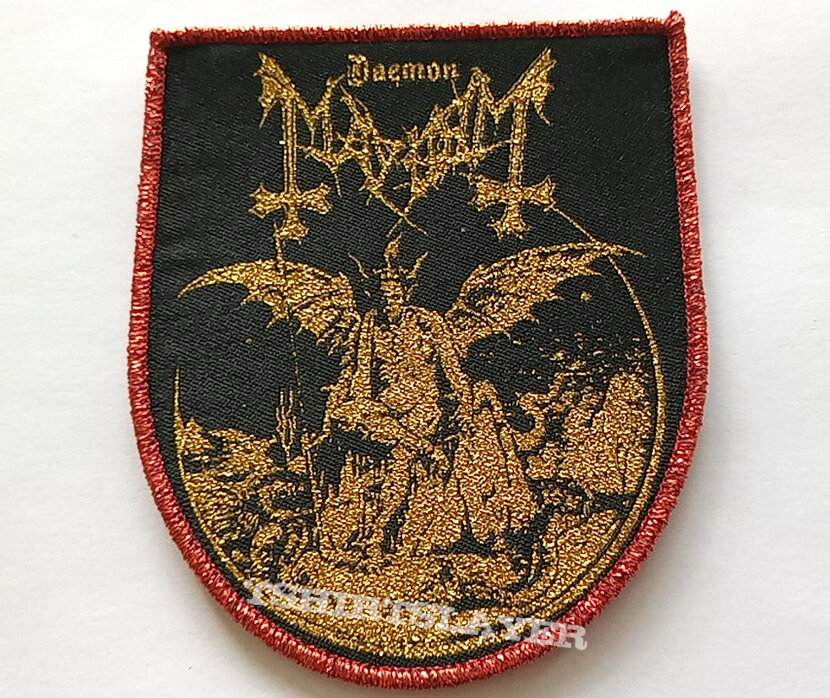 Mayhem Daemon  shield patch m167 dark red glitter print border
