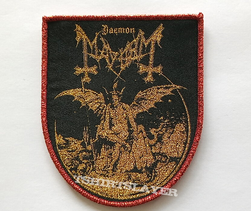 Mayhem Daemon  shield patch m167 dark red glitter print border