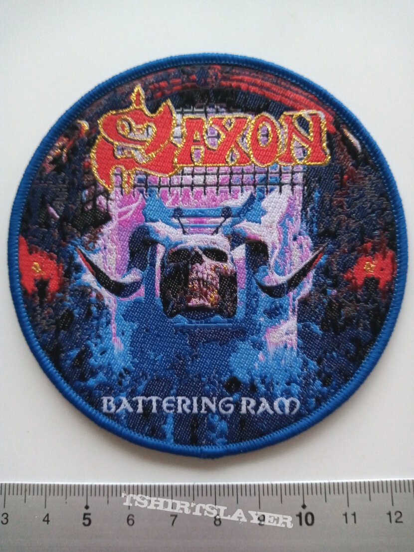 Patch Prescription Establishment Saxon Battering ram patch 52 with gold print and blue border | TShirtSlayer TShirt and BattleJacket Gallery Patch Prescription Establishment Saxon Battering ram patch 52 with gold print and blue border | TShirtSlayer TShirt and BattleJacket Gallery
