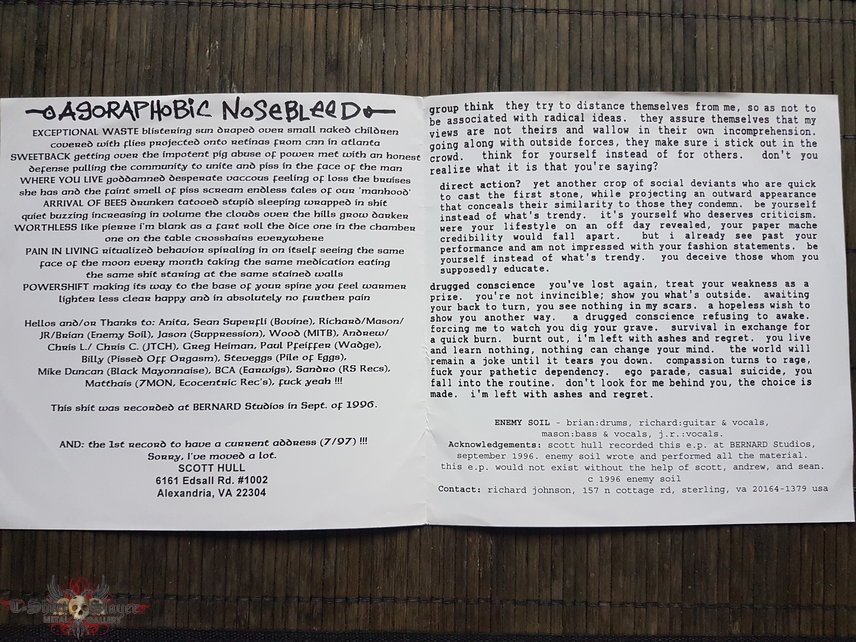 Agoraphobic Nosebleed / Enemy Soil Split 