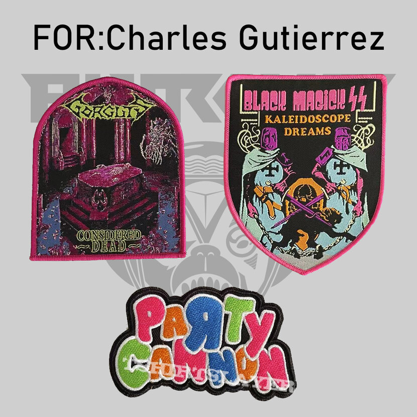 Gorguts Black Magick SS  Party Cannon patches for Charles Gutierrez