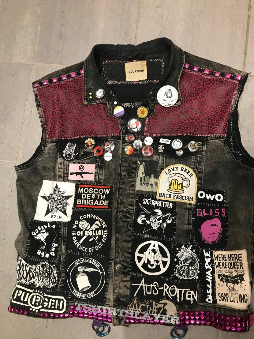 Screeching Weasel Punk vest with leather shoulders