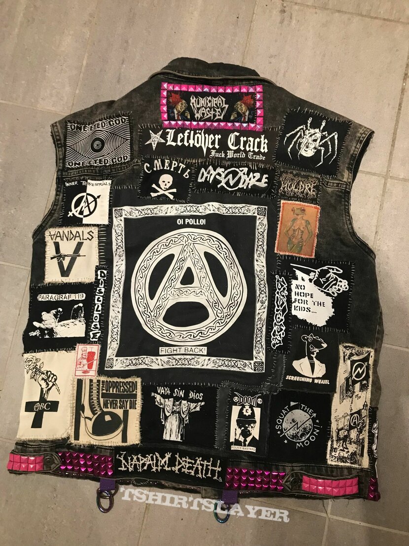 Screeching Weasel Punk vest with leather shoulders