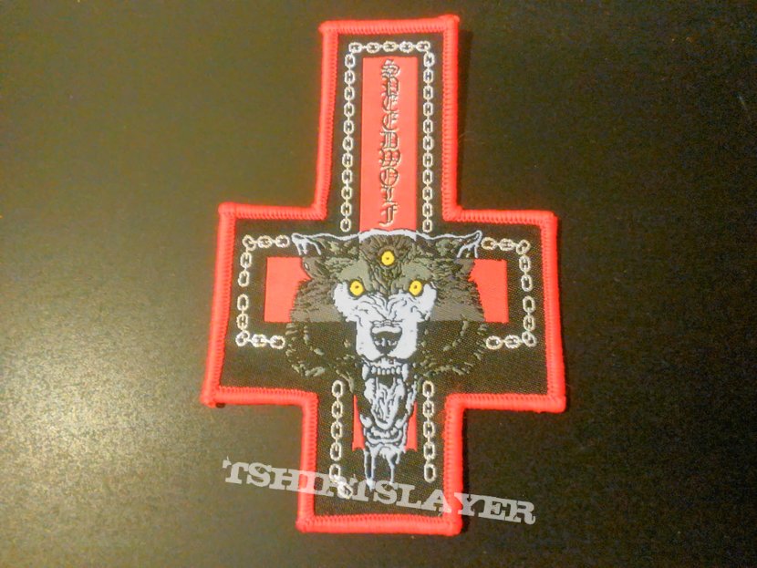 Speedwolf upside down cross shaped woven patch