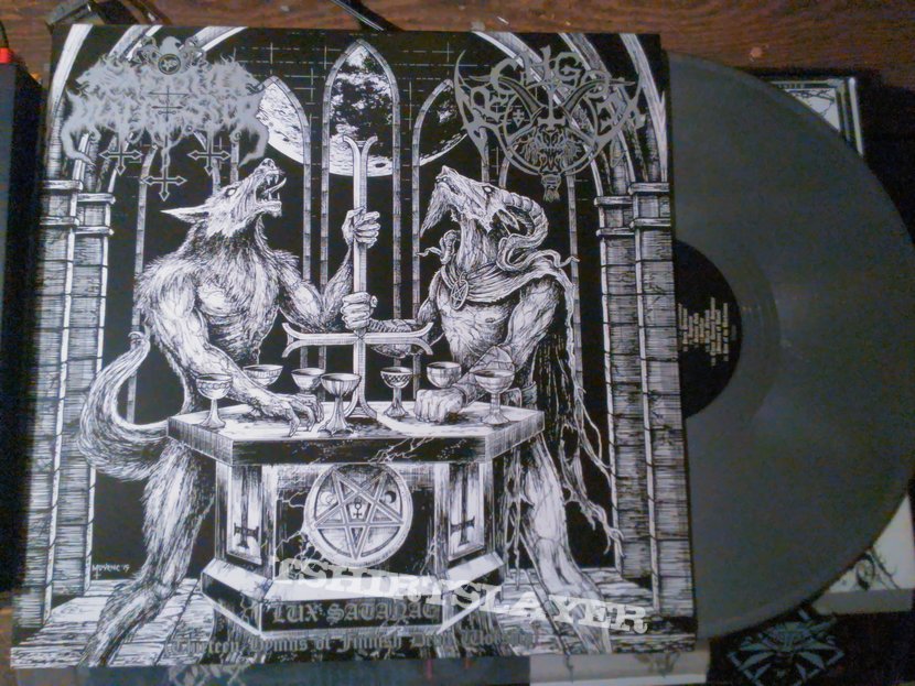 Satanic Warmaster / Archgoat split LP &amp; flag 