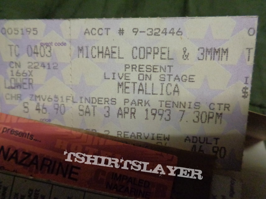 Metallica - 1993 ticket , Melbourne , Australia