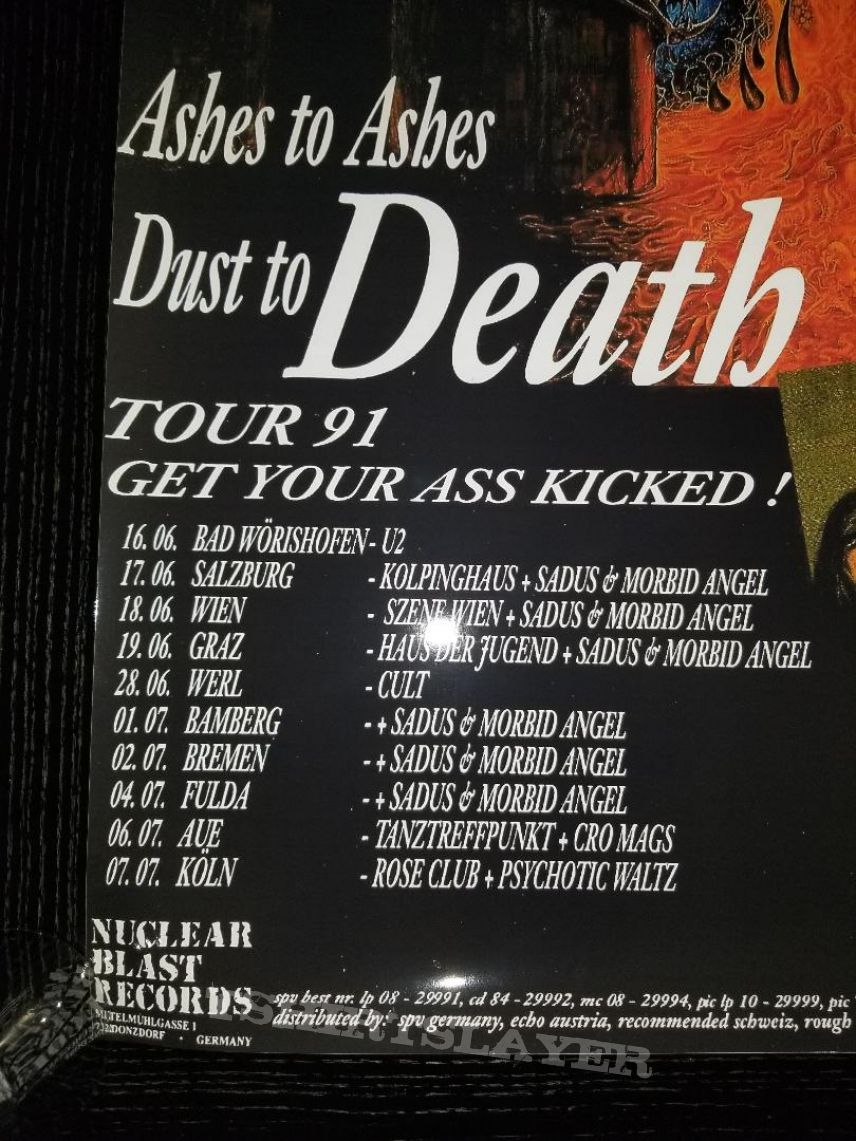 Dismember Tour Poster &#039; Ashes to Ashes Dust To Death &#039; Get Your Ass Kicked 1991