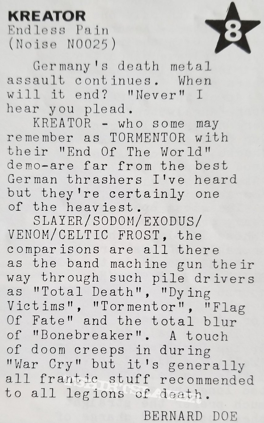Kreator ' Endless Pain ' Original Vinyl LP + Tribute Poster + Promotional Ads Kreator ' Endless Pain ' Original Vinyl LP + Tribute Poster + Promotional Ads