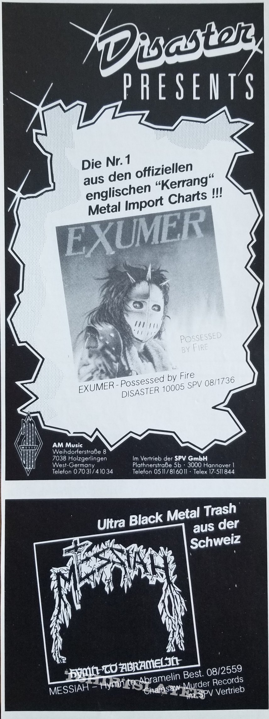 Exumer &#039; Possessed By Fire &#039; &amp; &#039; Rising From The Sea &#039; Original Vinyl LPs + Promotional Posters + Ads