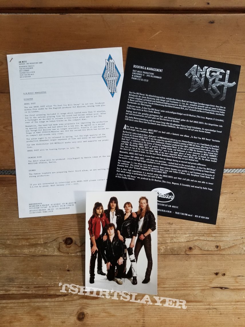 Angel Dust &#039; Into The Dark Past &#039; &amp; &#039; To Dust You Will Decay &#039; Original Vinyl LPs + Promotional Poster + Ads