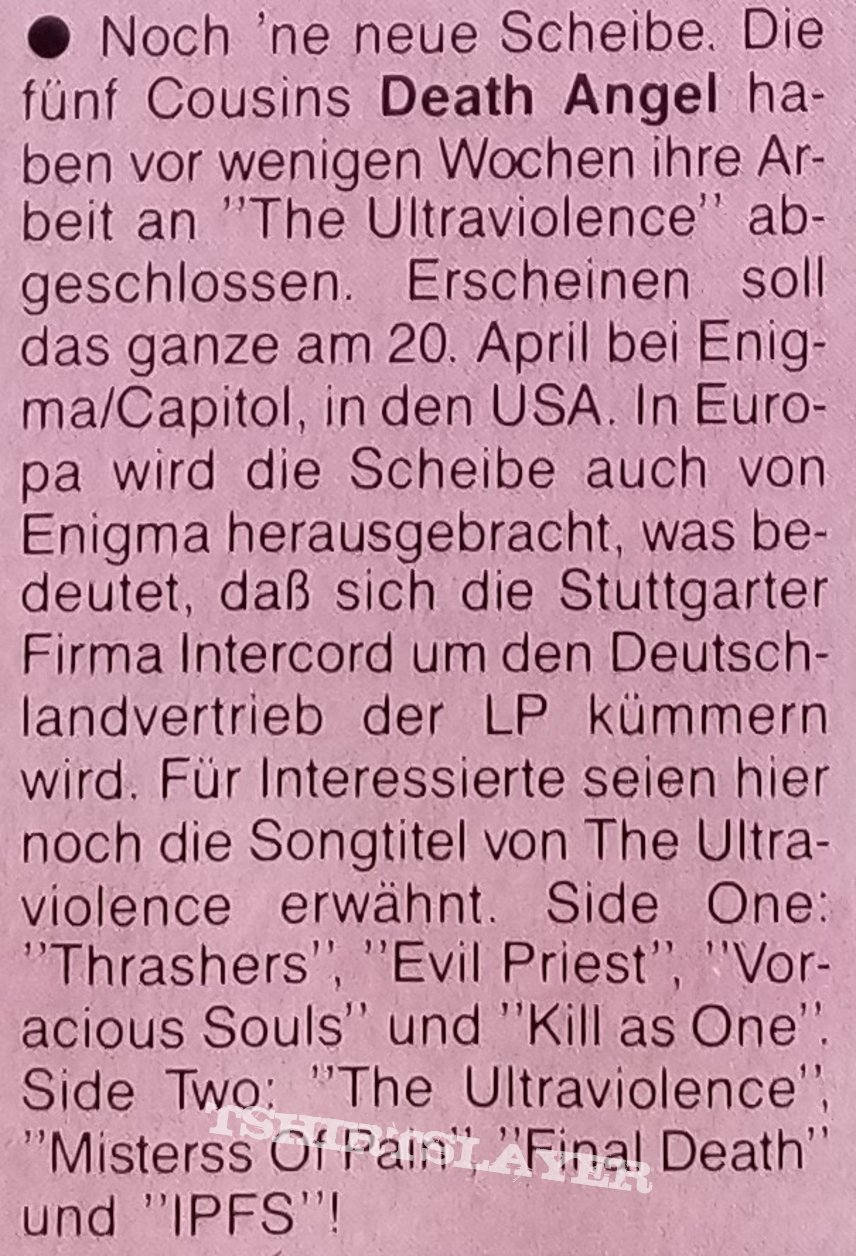Death Angel &#039; The Ultra-Violence &#039; Original Vinyl LP + Promotional Poster + Ads