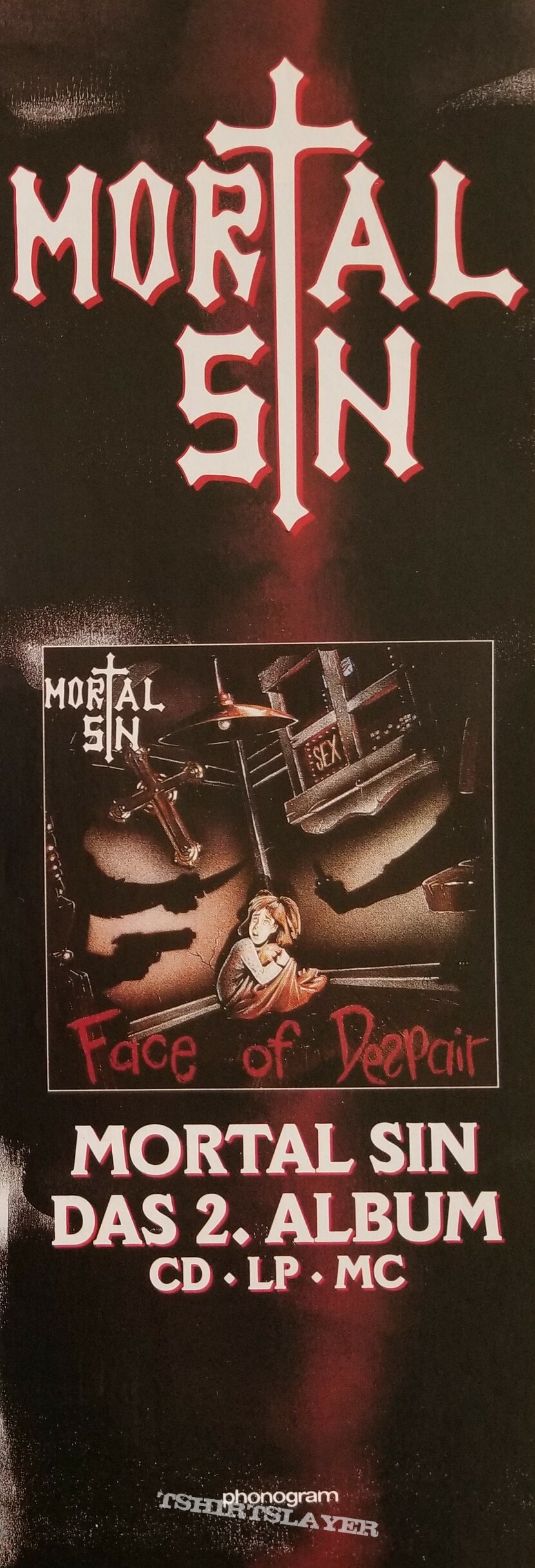 Mortal Sin &#039; Face Of Despair &#039; Original Vinyl LP + Tour Shirt