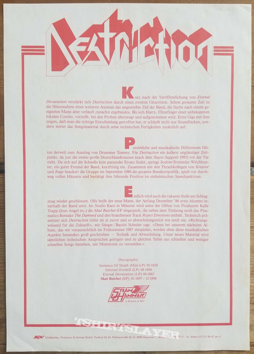 Destruction &#039; Mad Butcher &#039; Original Vinyl LP + Promotional Posters + Ads