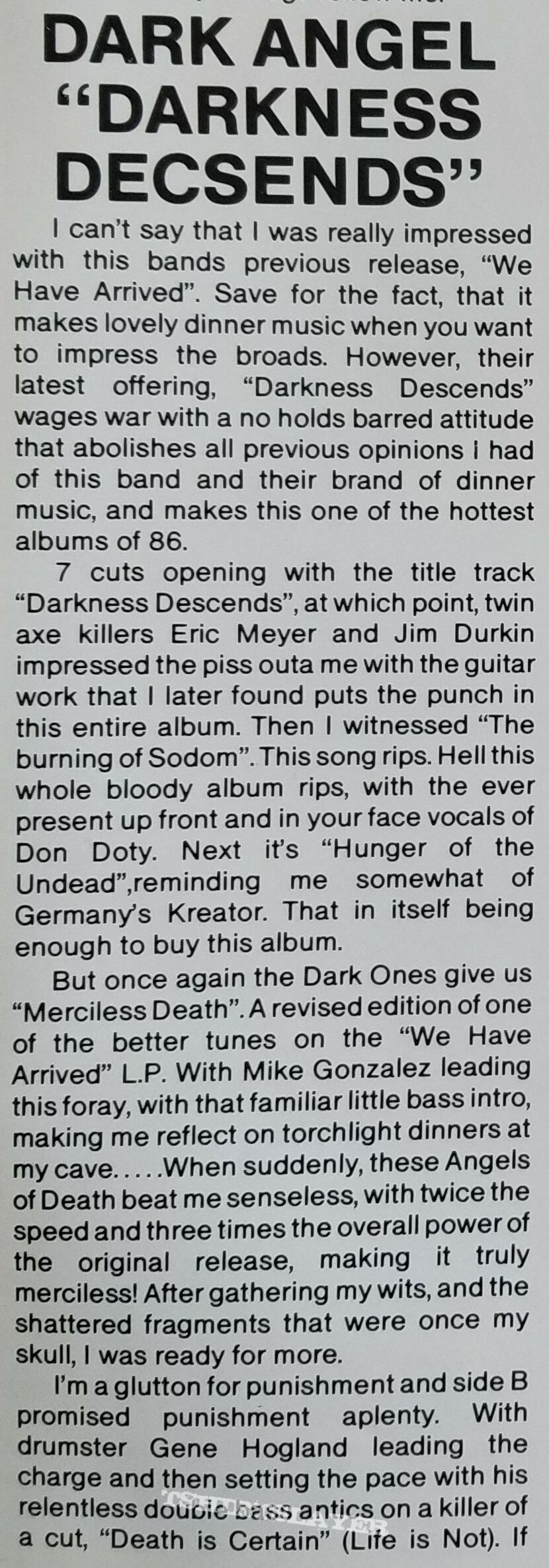 Dark Angel &#039; Darkness Descends &#039; Original Vinyl LP + Promotional Poster + Ads