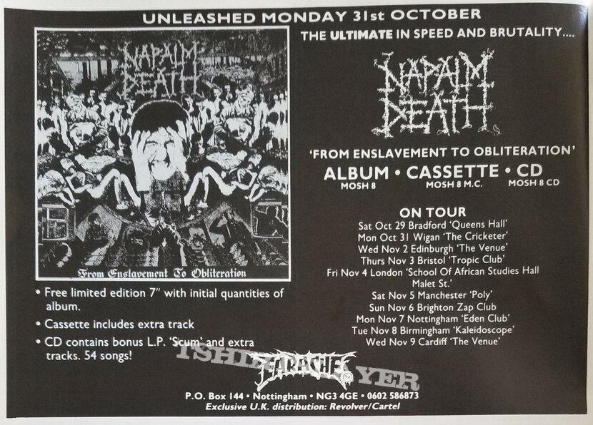 Napalm Death &#039; From Enslavement To Obliteration &#039; Original Vinyl LP + Promotional Posters