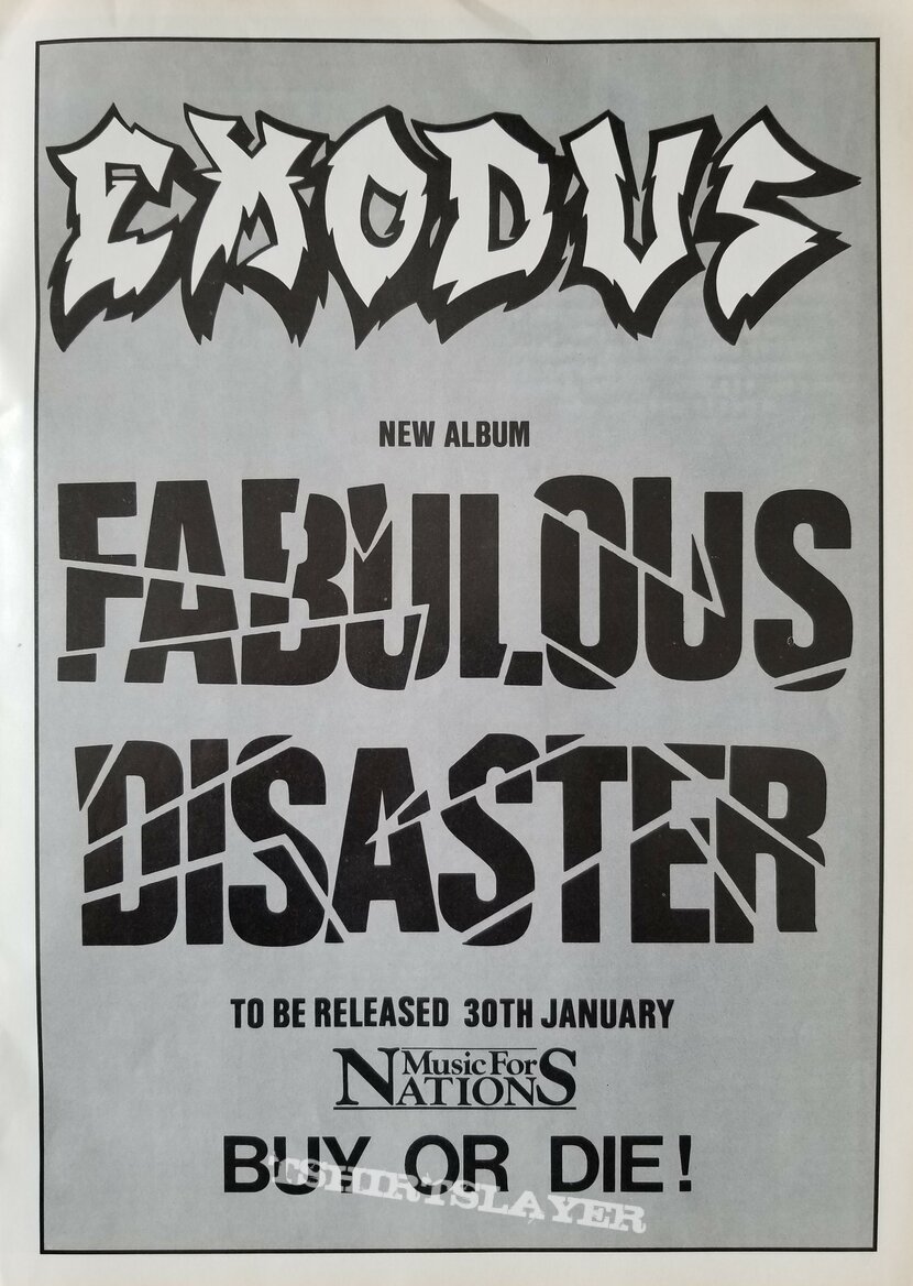 Exodus &#039; Fabulous Disaster &#039; Original Vinyl L.P. + Promotional Poster + Ads