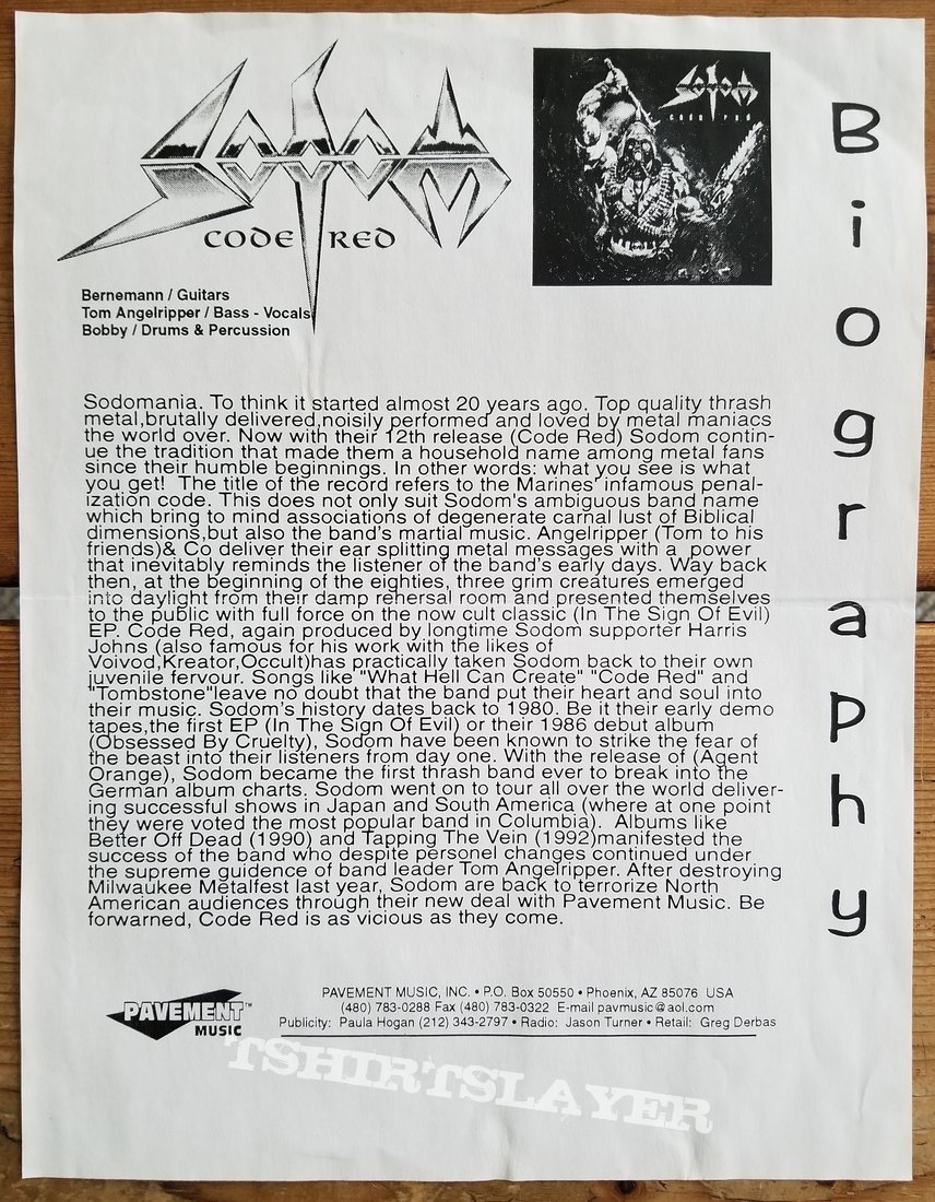 Sodom &#039; Code Red &#039; Re-Issue Vinyl  LP ( Drakkar )  + Promotional Ads