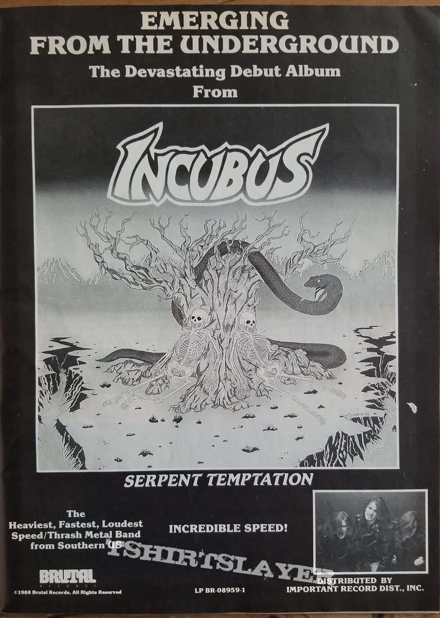 Incubus &#039; Original &#039; Voices From The Grave &#039; T- Shirt + First Press LP + Letter from Francis M. Howard