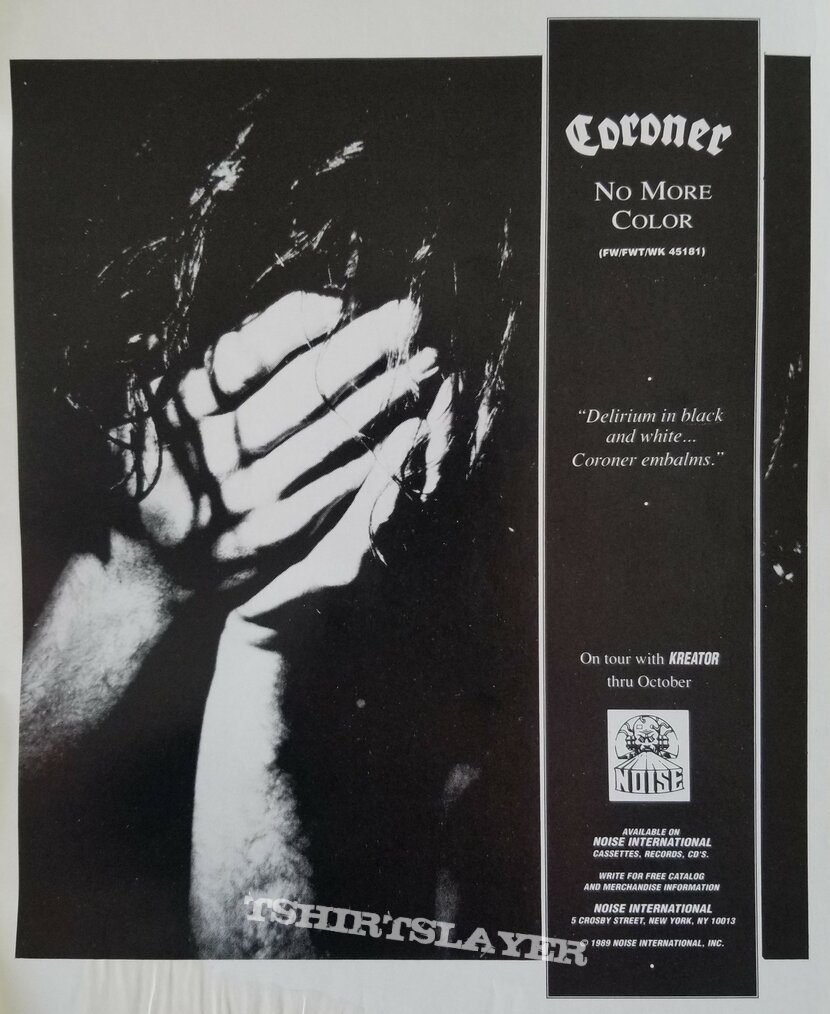 Coroner &#039; No More Color &#039; Original Vinyl LP + Promotional Poster + Ads