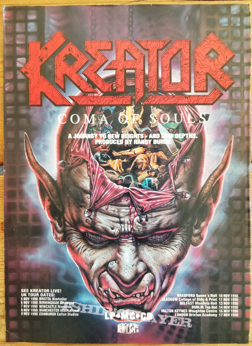Kreator &#039; Coma Of Souls &#039; Original Vinyl LP + EMP Poster + Promotional Ads