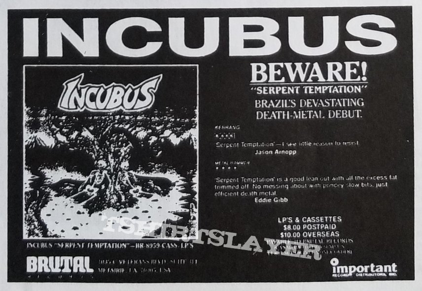 Incubus &#039; Original &#039; Voices From The Grave &#039; T- Shirt + First Press LP + Letter from Francis M. Howard