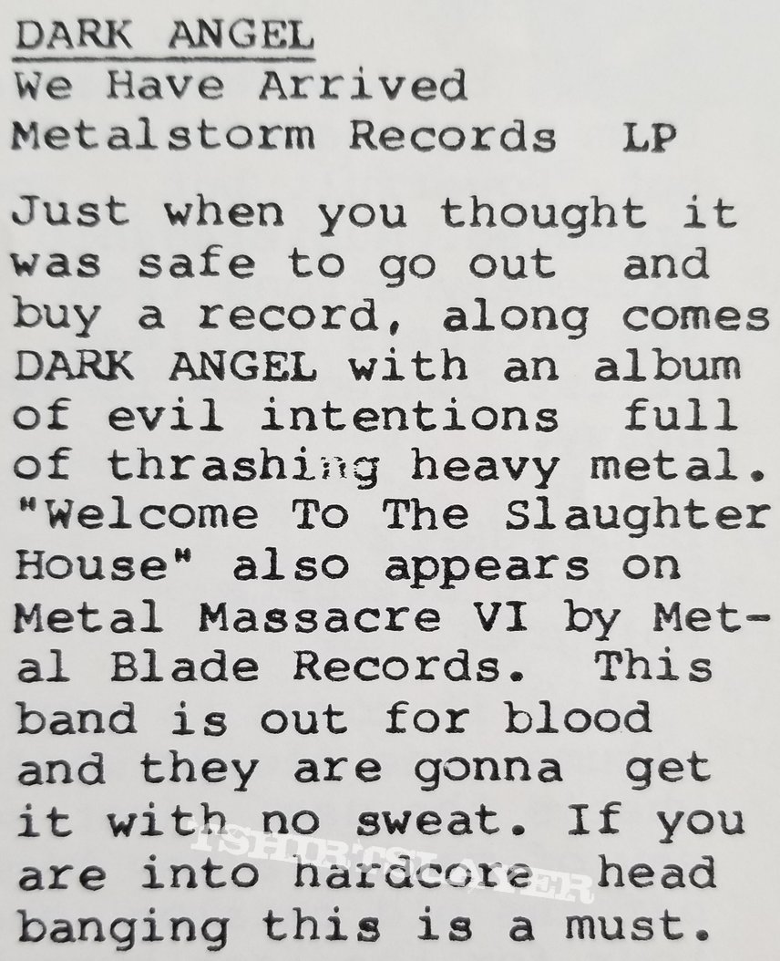 Dark Angel &#039; We Have Arrived &#039; Original Vinyl LPs + Promotional Ads