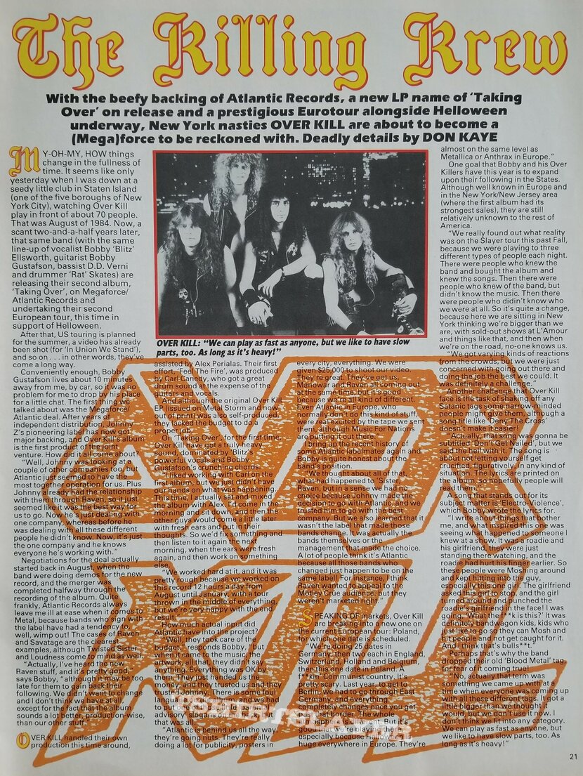 Overkill Over Kill &#039; Taking Over &#039; Original Vinyl LP + Promotional Posters ( U.S.A + U.K ) + Autograph By Bobby Gustafson