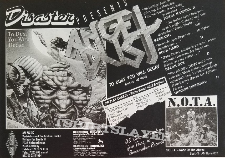 Angel Dust &#039; Into The Dark Past &#039; &amp; &#039; To Dust You Will Decay &#039; Original Vinyl LPs + Promotional Poster + Ads