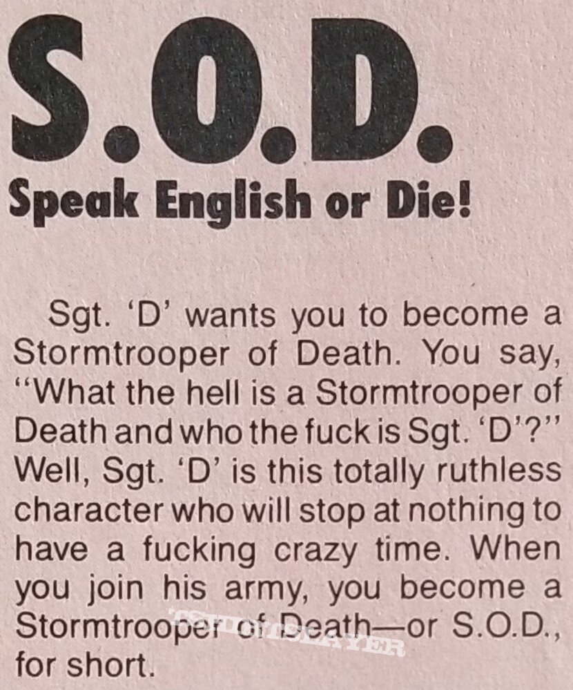 S.O.D. &#039; Speak English Or Die &#039; Original Vinyl LP + Promotional Ads + Poster