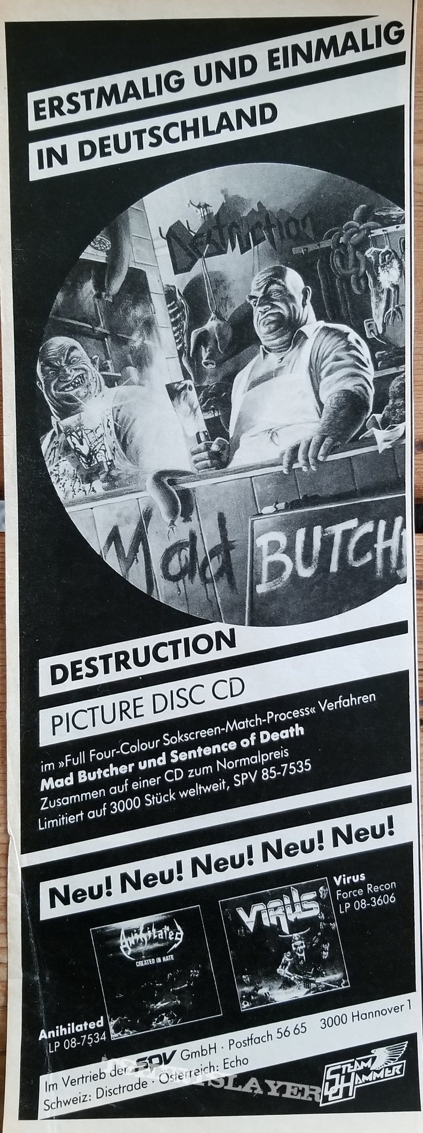 Destruction &#039; Mad Butcher &#039; Original Vinyl LP + Promotional Posters + Ads