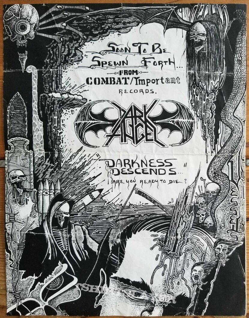 Dark Angel &#039; Darkness Descends &#039; Original Vinyl LP + Promotional Poster + Ads