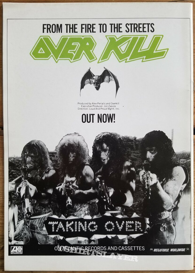 Overkill Over Kill &#039; Taking Over &#039; Original Vinyl LP + Promotional Posters ( U.S.A + U.K ) + Autograph By Bobby Gustafson