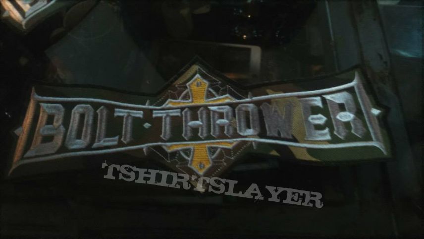 Bolt Thrower back shaped logo camouflage patch