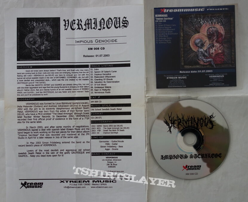 Verminous – Impious Sacrilege - Promo CD