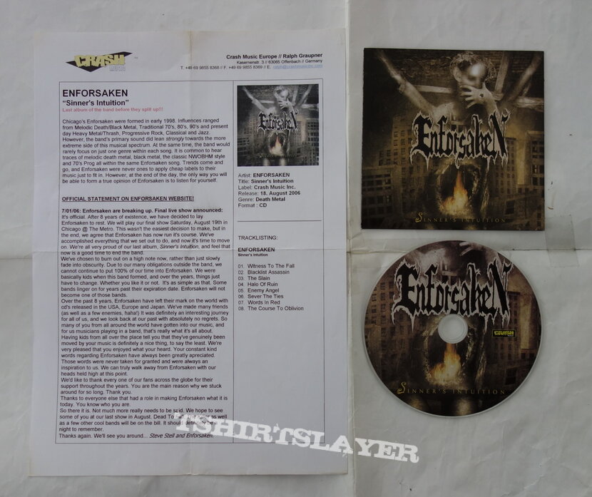 Enforsaken – Sinner&#039;s Intuition - Full case Promo CD