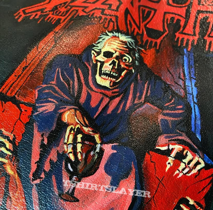 Death &quot;Scream Bloody Gore&quot; painted on leather