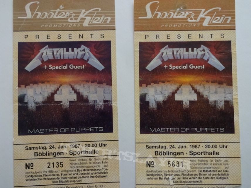 Metallica old Tickets 1987 Böblingen (Germany)