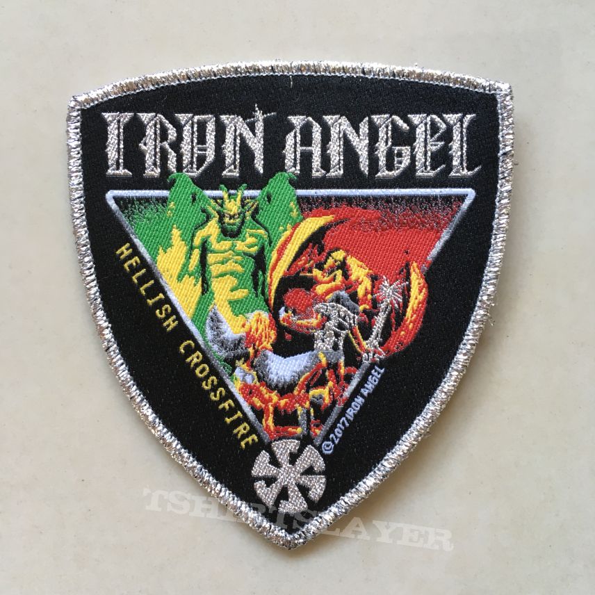 Iron Angel - Hellish Crossfire Shield Patch (silver glitter border)