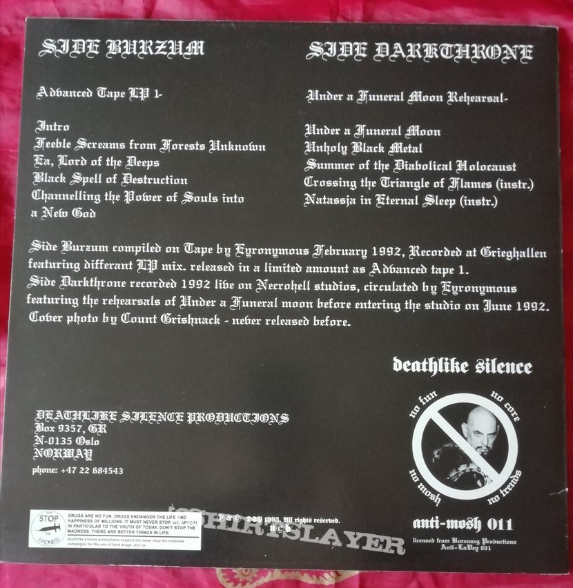 Burzum /Darkthrone &#039;Advanced Tape LP 1 /Under A Funeral Moon Rehearsal grey splatter vinyl 