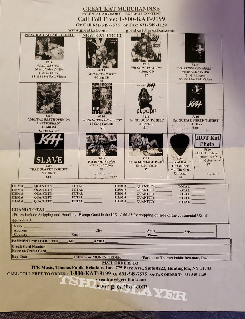 The Great Kat Great Kat Order Form