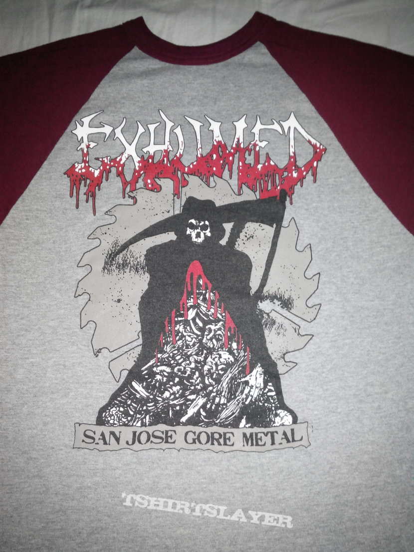 Exhumed grindcore death metal band baseball 3/4 size M San Jose Death Metal red