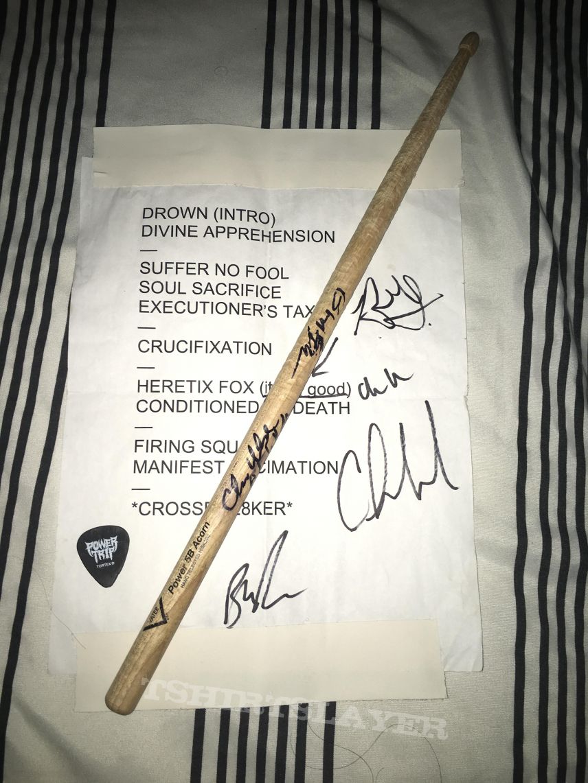 Power Trip: Signed setlist, signed drumstick, &amp; guitar pick