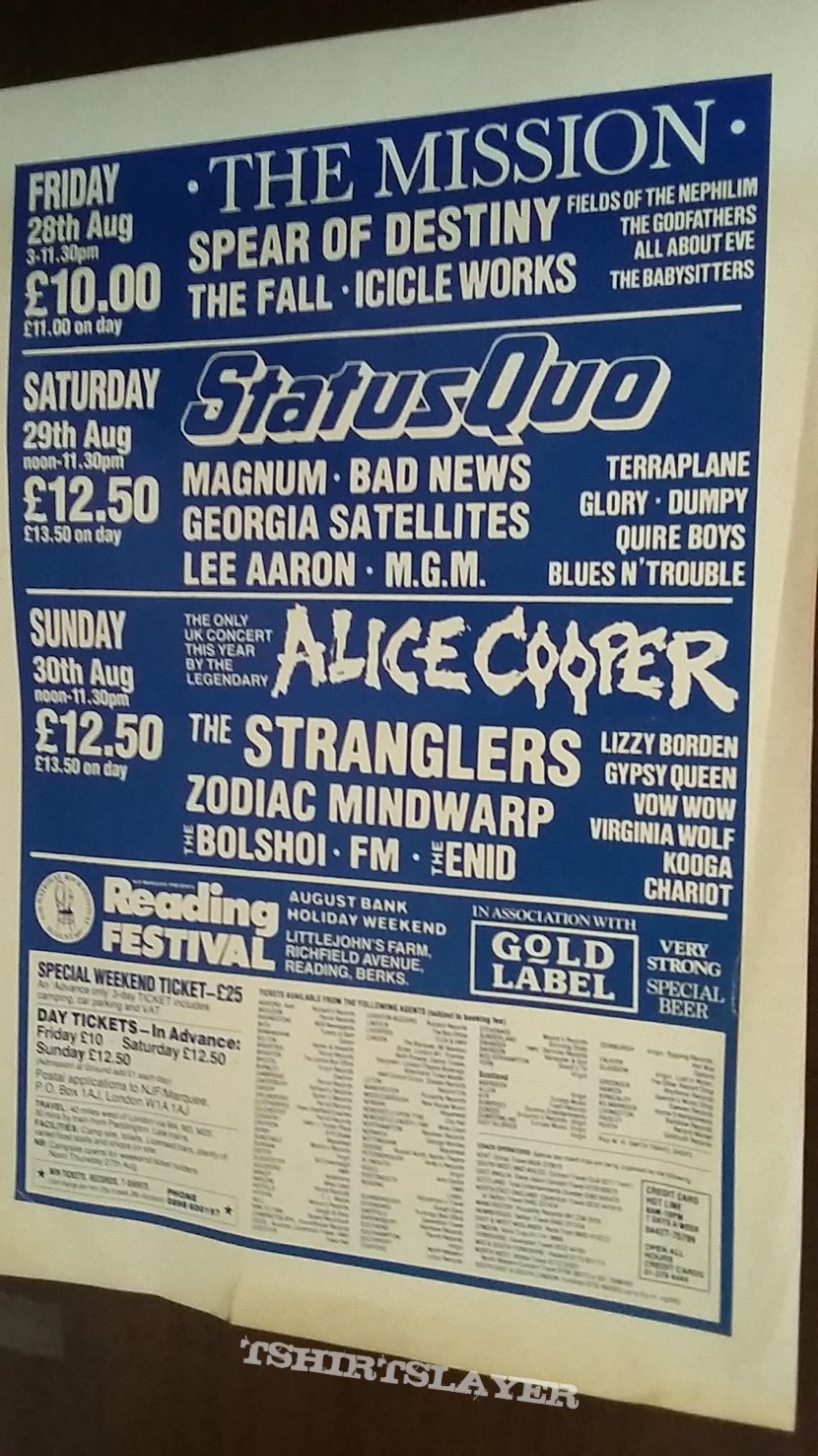Alice Cooper Reading Festival 1987 flier