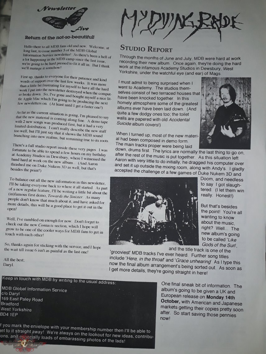 My Dying Bride fan club newsletters