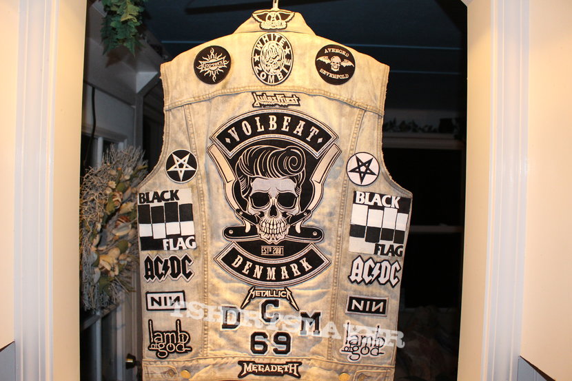 Volbeat battle vest  (faded grey with all b&amp;w patches.