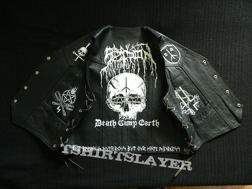 Szron Death Camp Earth leather vest hand painted