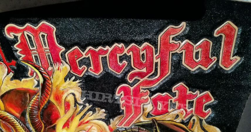 Mercyful Fate leather embossment + carved backpatch
