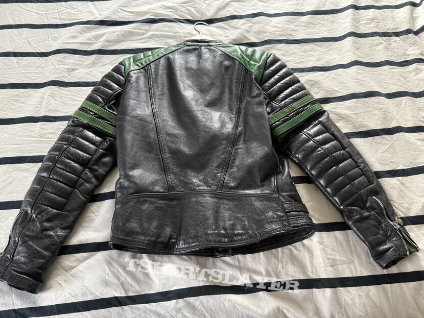 Moto Cuir leather jacket with green stripes Moto Cuir leather jacket with green stripes